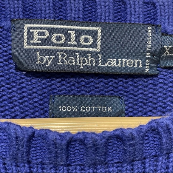 Polo Ralph Lauren Men XL Royal Blue Cotton Knit Sweater Red Pony - Picture 3 of 8